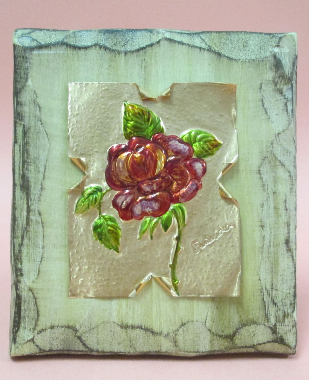 Fiore su lastra di rame effetto arte povera (bocciolo) - immagine 2
