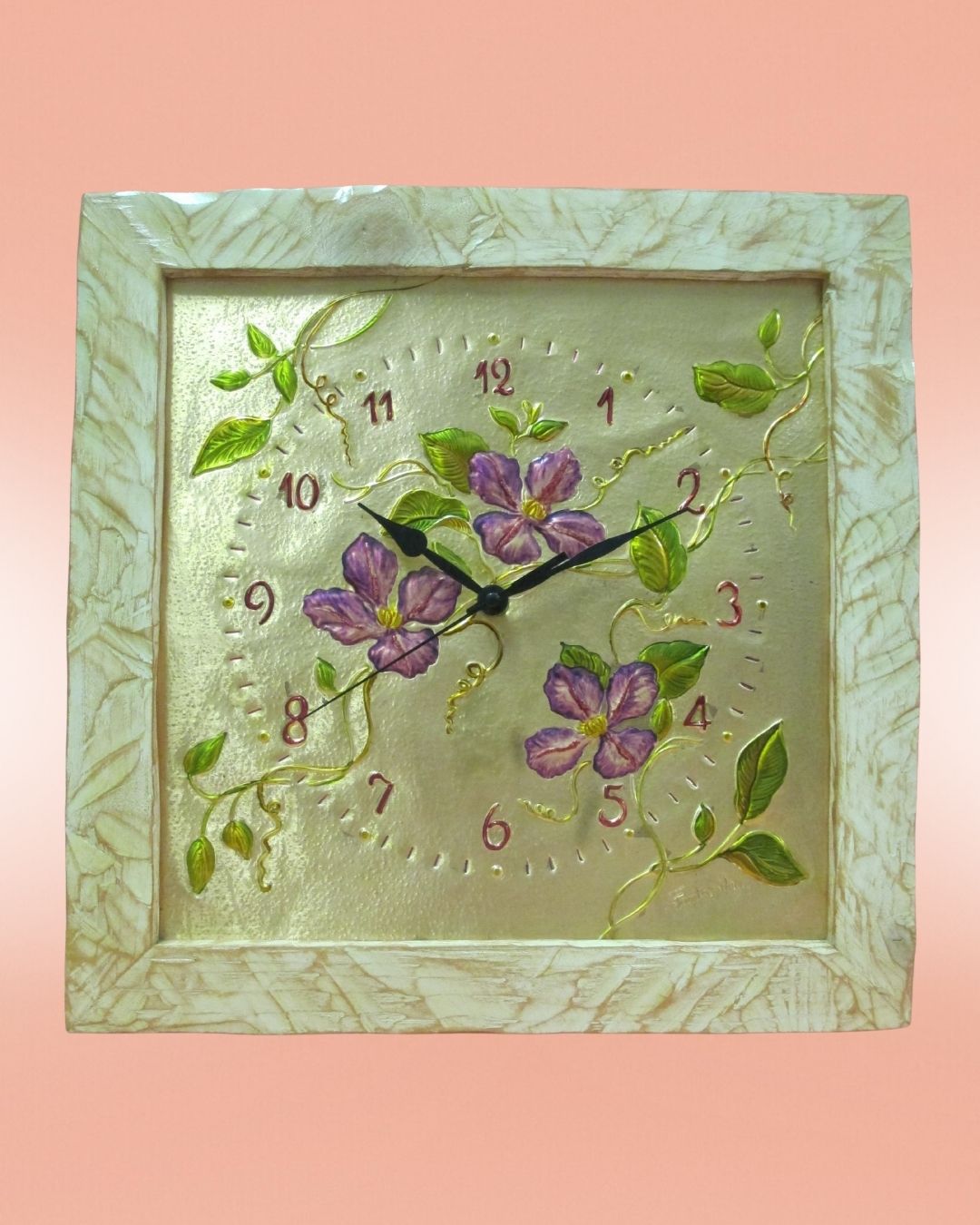 Orologio su rame con fiori ed effetto rame