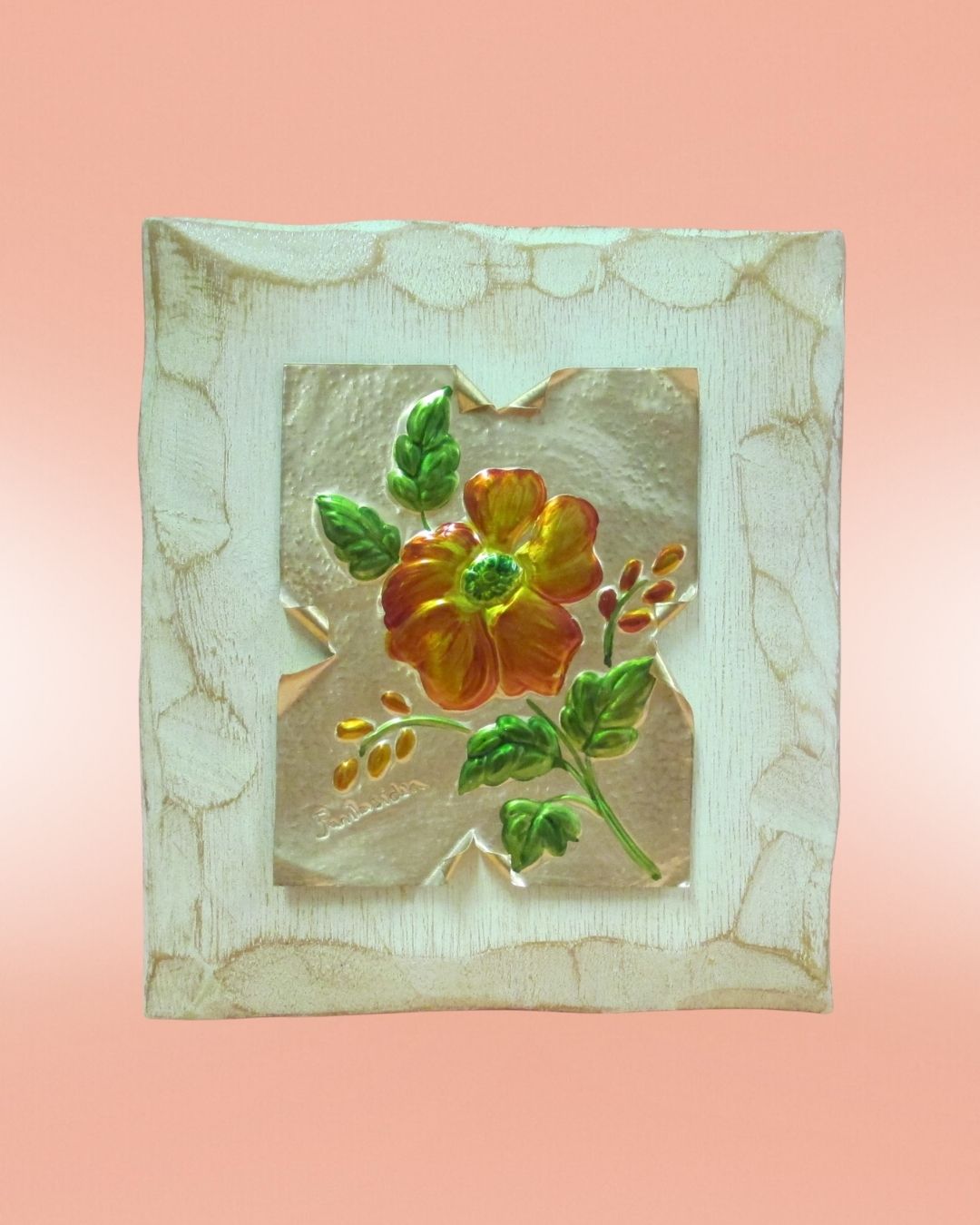 Fiore su lastra di rame (rosa arancio)