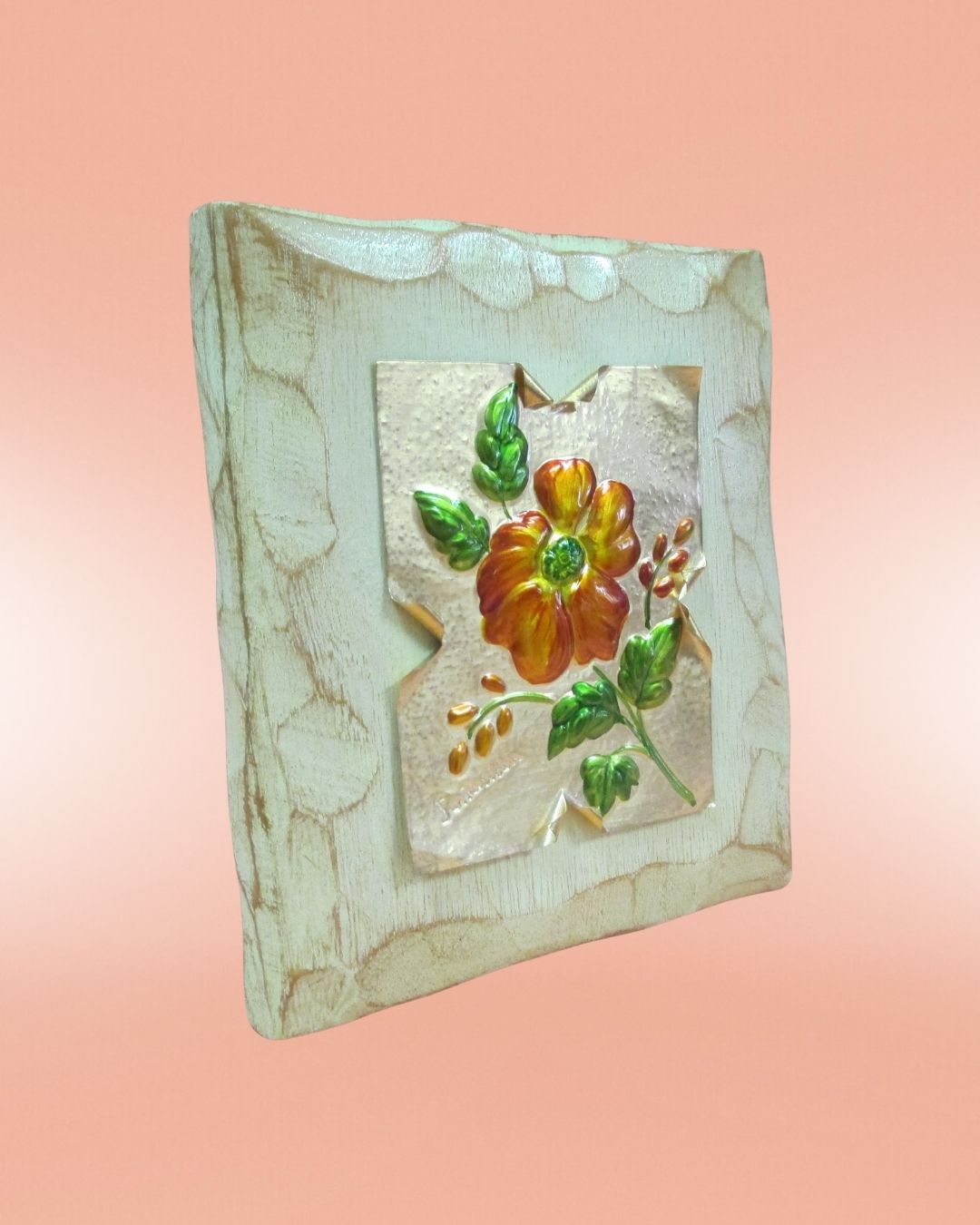 Fiore su lastra di rame (rosa arancio) - immagine 2