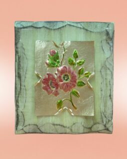 Fiore su lastra di rame effetto arte povera (rosa canina)
