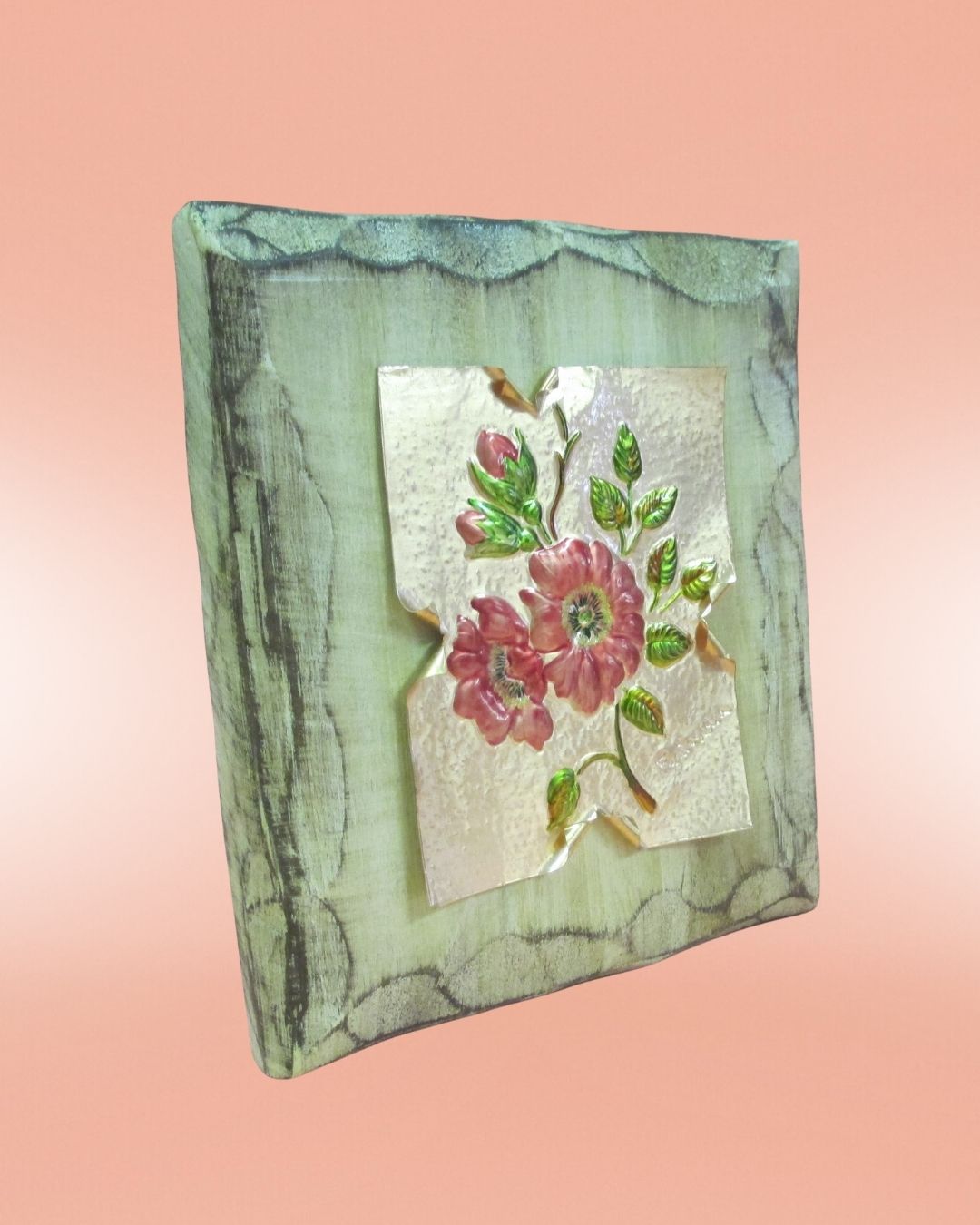 Fiore su lastra di rame effetto arte povera (rosa canina) - immagine 2