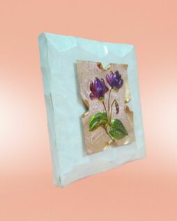 Fiore su lastra di rame effetto marmorizzato (ciclamino)
