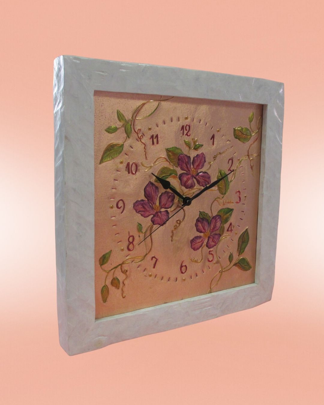 Orologio su rame con fiori ed effetto marmorizzato - immagine 3