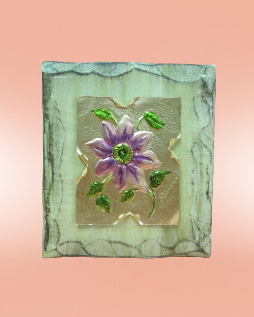 Fiore su lastra di rame effetto arte povera (passiflora)