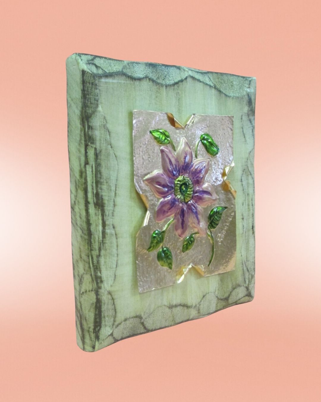 Fiore su lastra di rame effetto arte povera (passiflora) - immagine 2