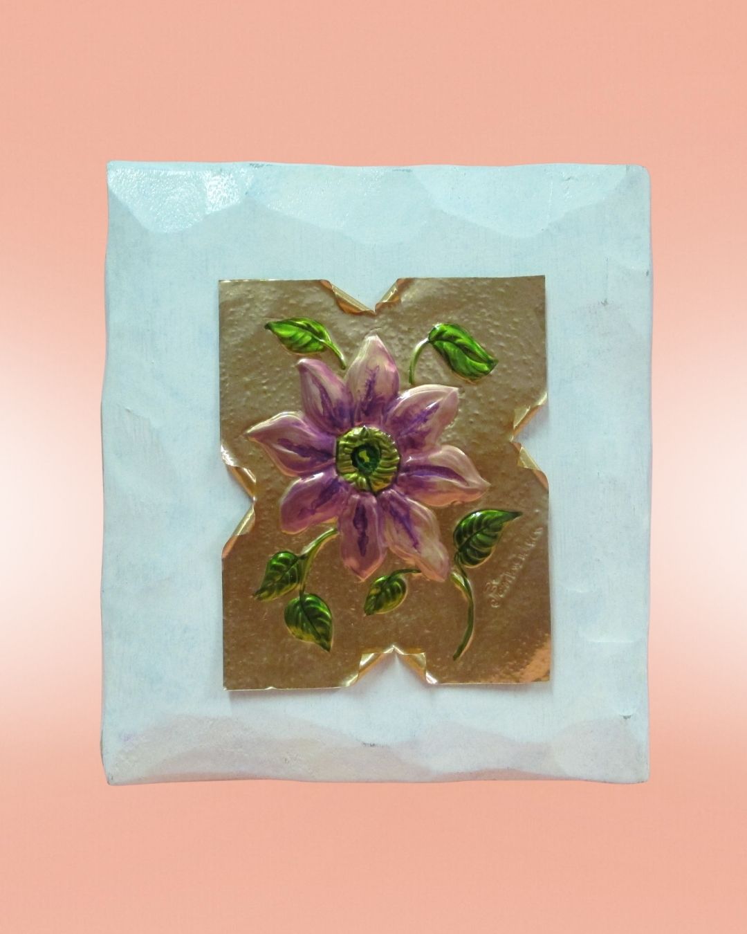 Fiore su lastra di rame effetto marmorizzato (passiflora)