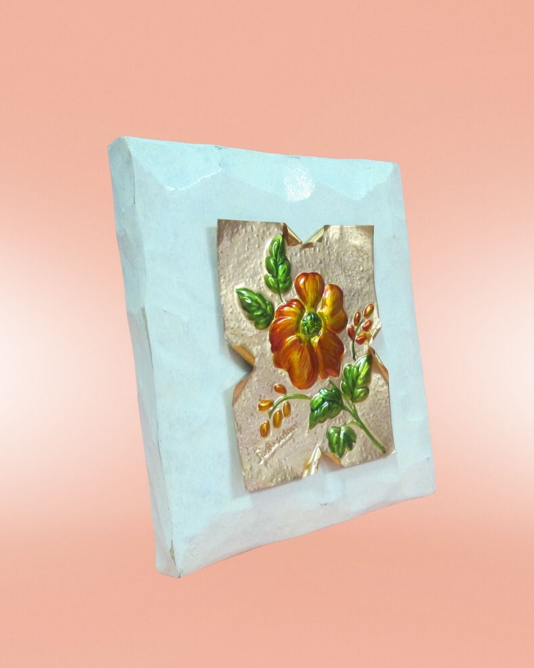 Fiore su lastra di rame effetto marmorizzato rosa arancio - immagine 2